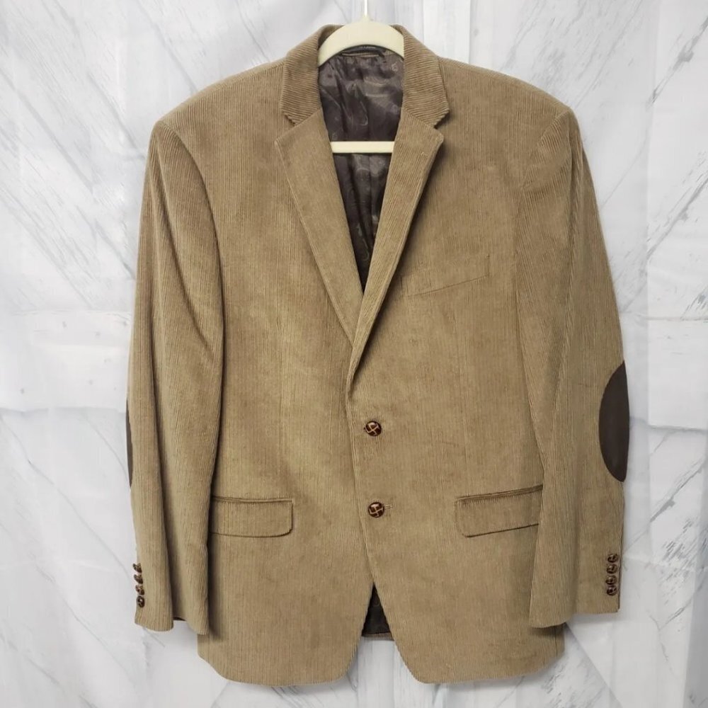 Lauren Ralph Lauren Tan Corduroy Blazer Faux Suede Elbow Patches Size 40R